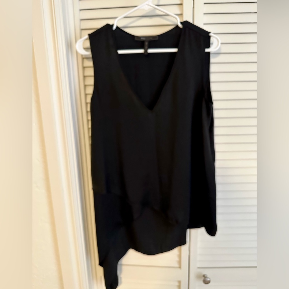 BCBGMAXAZRIA black silk drape asymmetrical tank top, size S